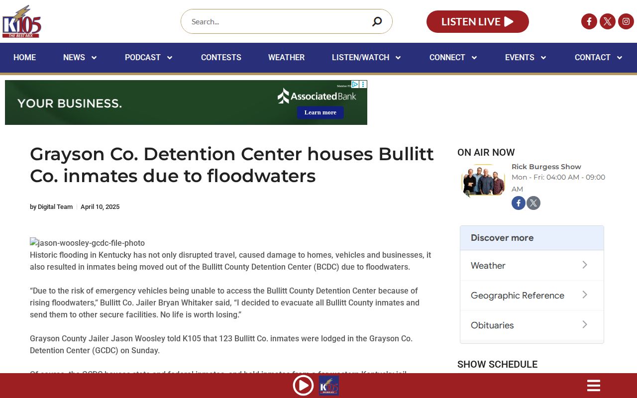 Bullitt County Detention Center emergency transfer during the April 2025 flood