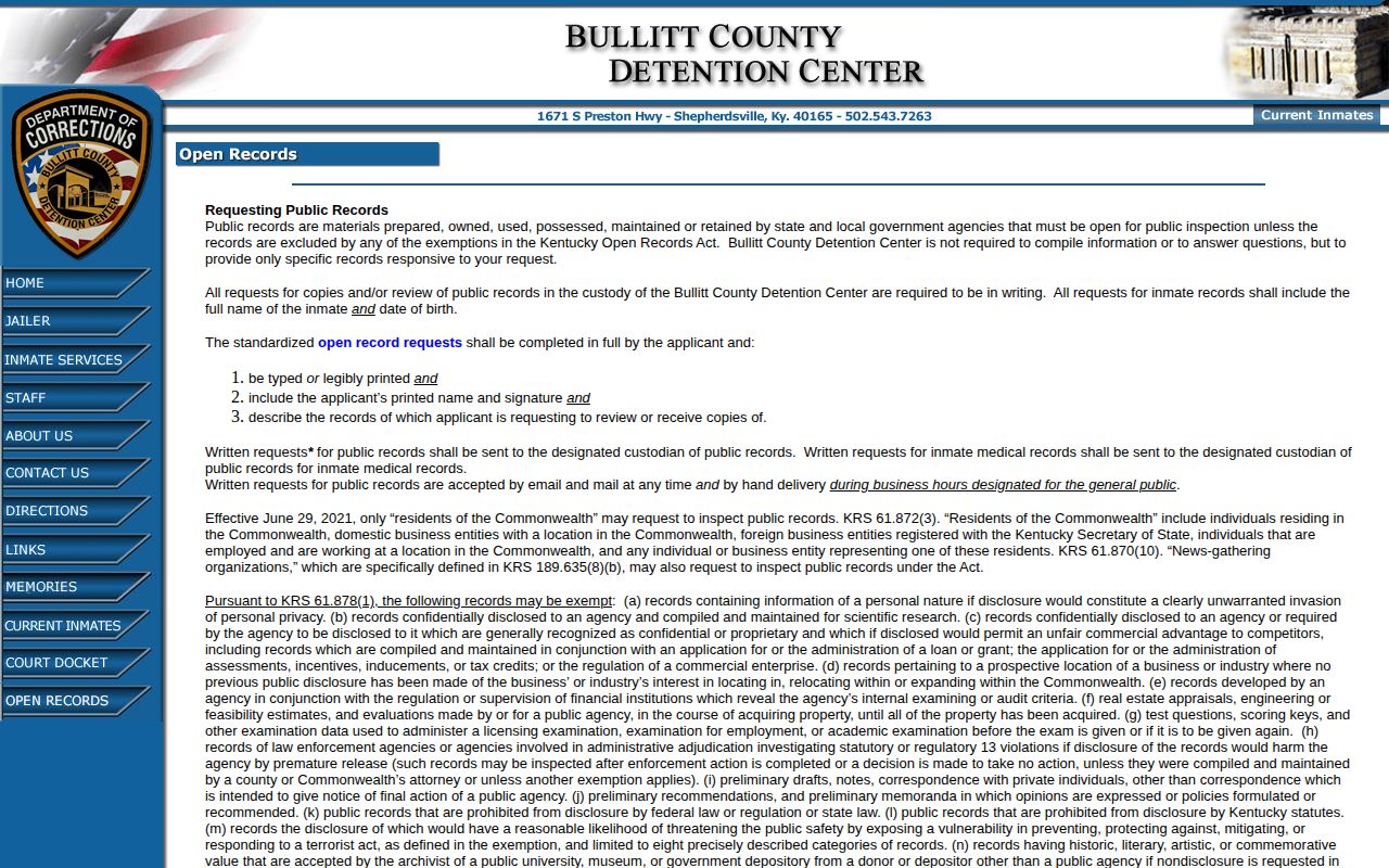 Bullitt County released inmate open-records request instructions